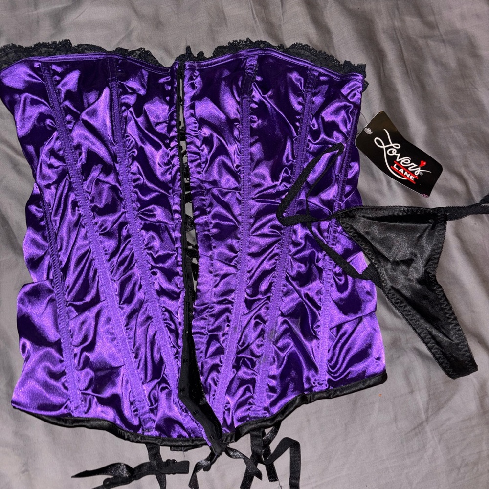 Lover's Lane Satin Purple Corset Set